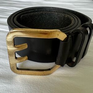 DSQUARED2 Black Leather Belt with Gold Buckle